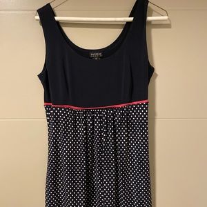 Sleeveless Navy dress with white polka dots